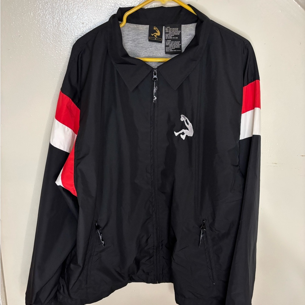 Oneal full zipeee Black Windbreaker Jacket with Red and White Stripes preowned